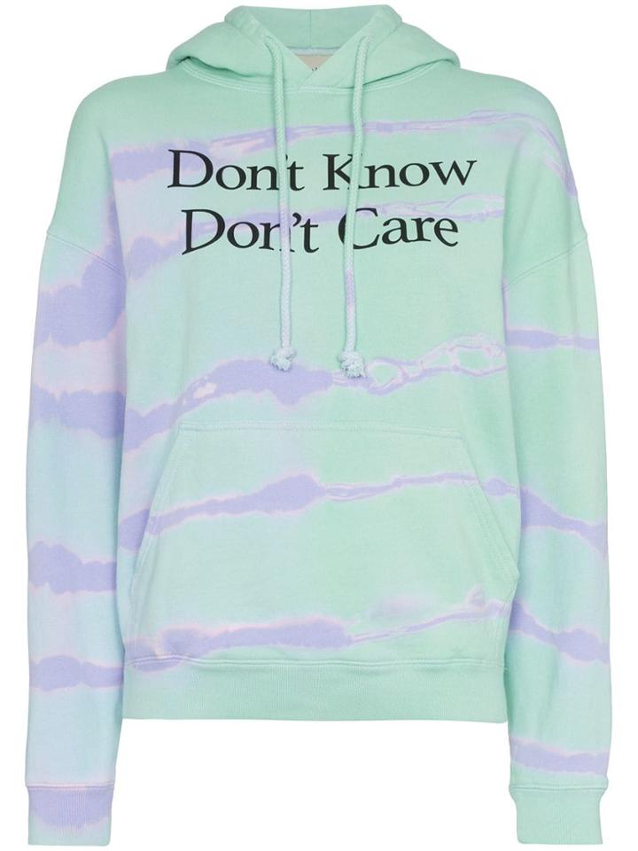 Ashley Williams Don't Know Don't Care Print Cotton Hoodie - Green