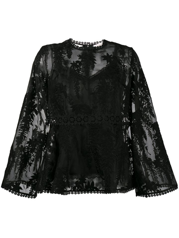 Zimmermann Floral Embroidered Sheer Blouse - Black