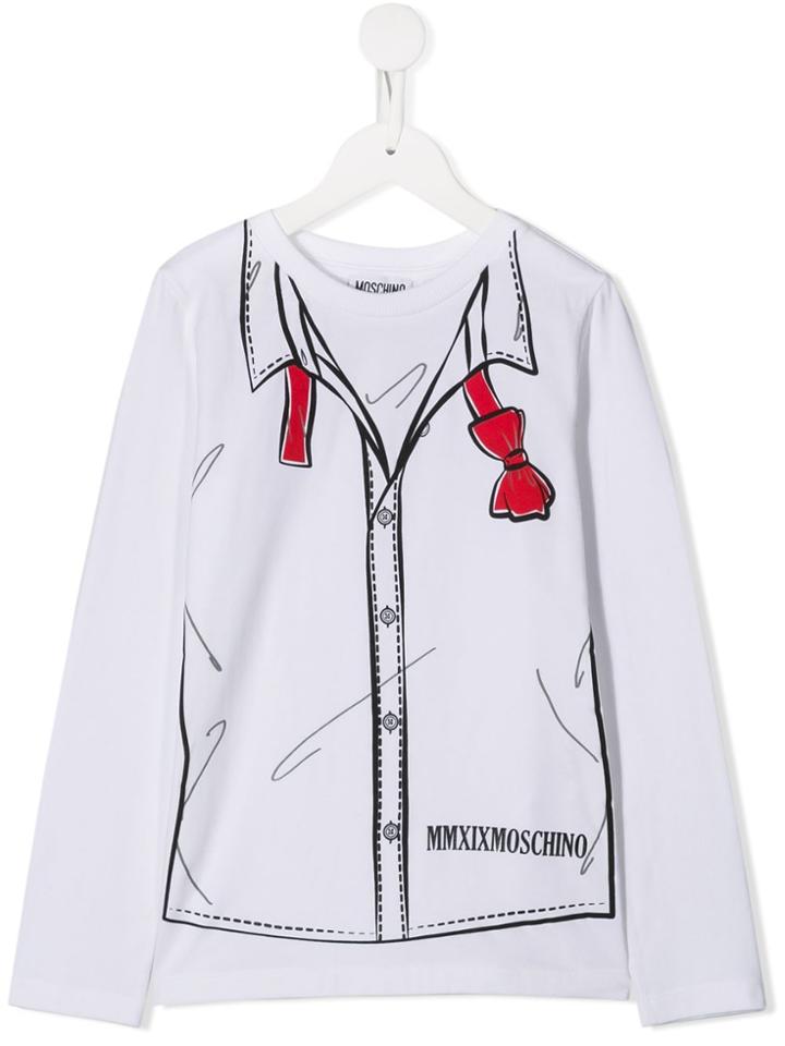 Moschino Kids Teen Open Shirt Print Top - White