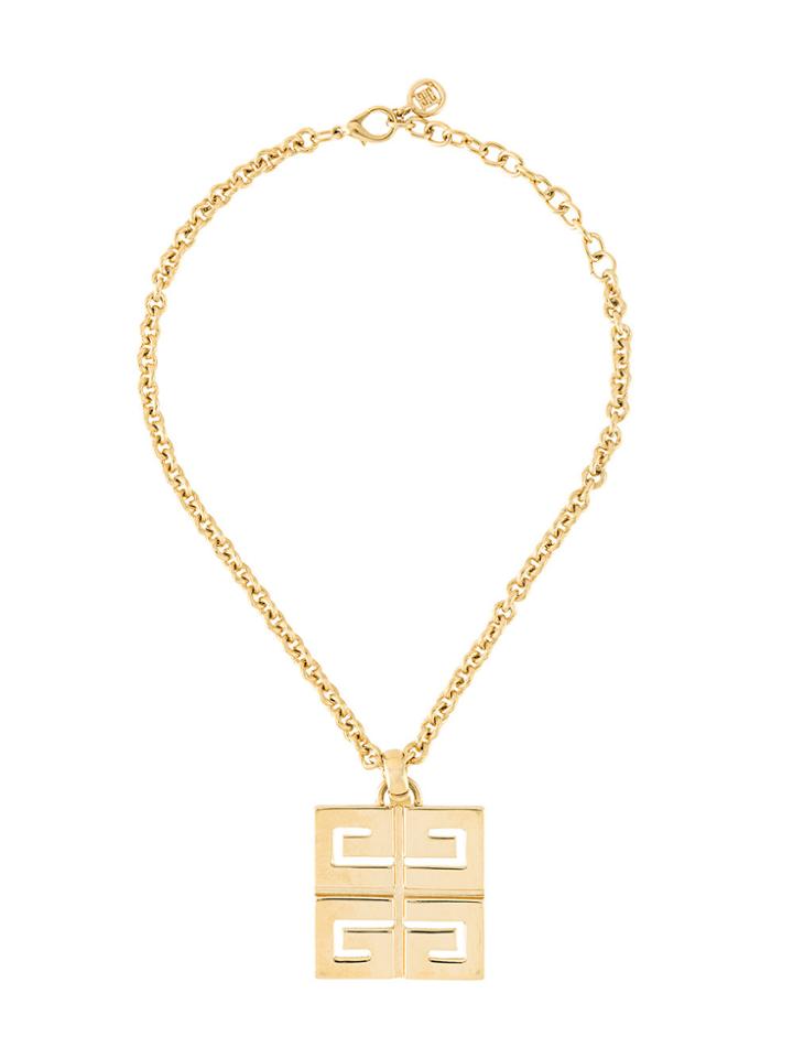 Givenchy Vintage Logo Pendant Necklace - Metallic