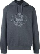 Dolce & Gabbana Embroidered Crown Hoodie, Men's, Size: 46, Grey, Cotton/polyester