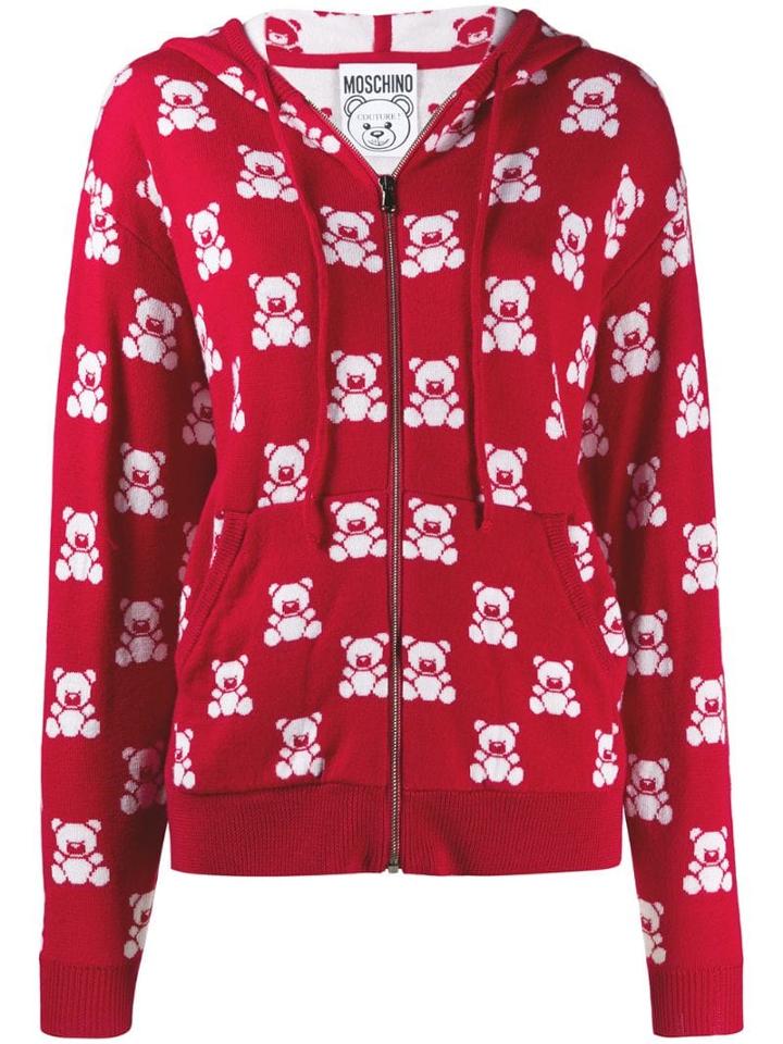 Moschino Jacquard Teddy Bear Zipped Hoodie - Red