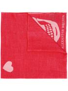 Alexander Mcqueen Skull And Heart Print Scarf, Women's, Red, Silk/wool