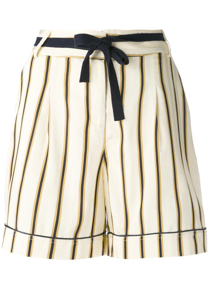 Roberto Collina - Striped Tailored Shorts - Women - Cotton/viscose - L, Yellow/orange, Cotton/viscose