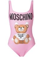 Moschino Teddy Front Swimsuit, Women's, Size: 38, Pink/purple, Polyester/spandex/elastane