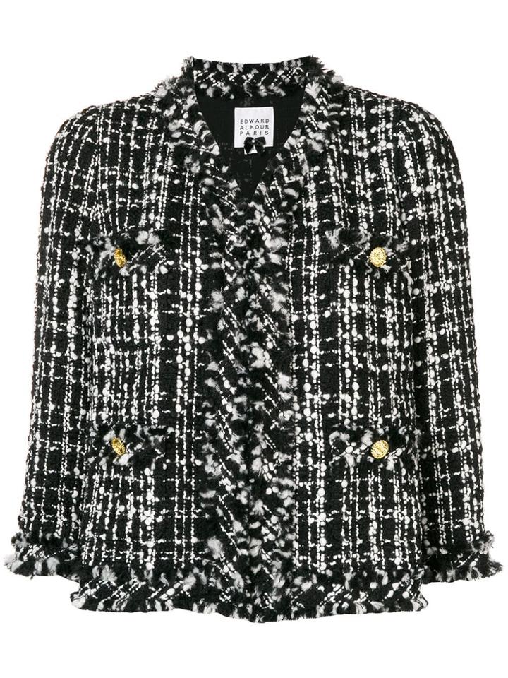 Edward Achour Paris Cropped Tweed Jacket - Black