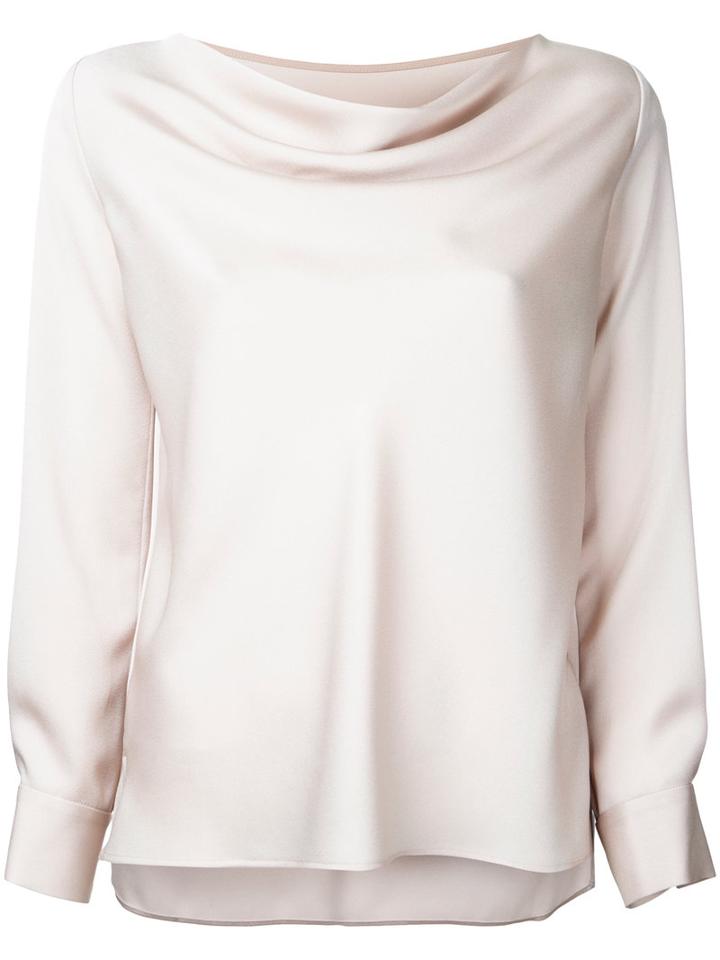 Draped Neck Longsleeved Blouse - Women - Polyester/triacetate - 38, Pink/purple, Polyester/triacetate, Estnation