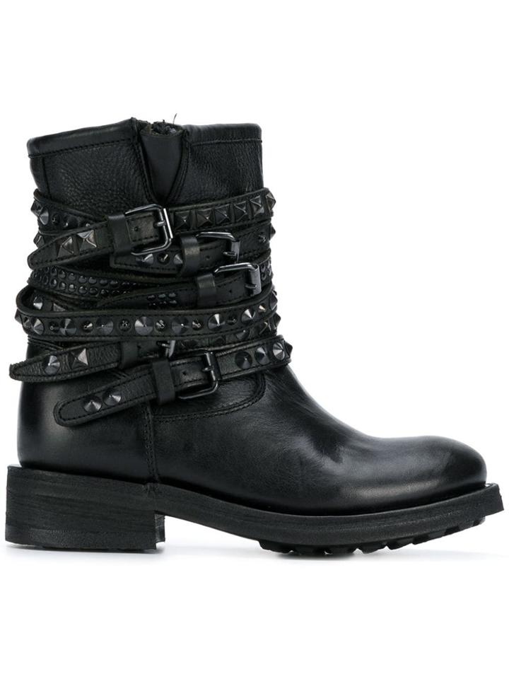 Ash Buckled Strap Boots - Black