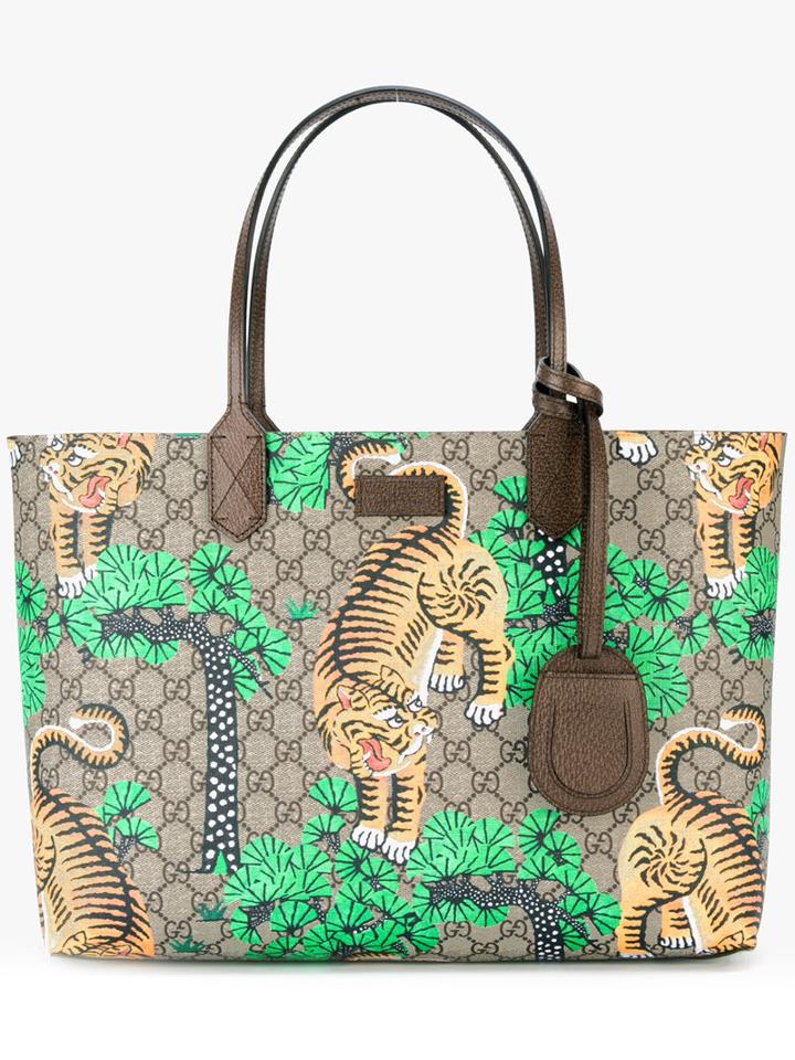 Gucci Bengal Print Gg Supreme Tote, Men's, Nude/neutrals, Polyurethane/leather