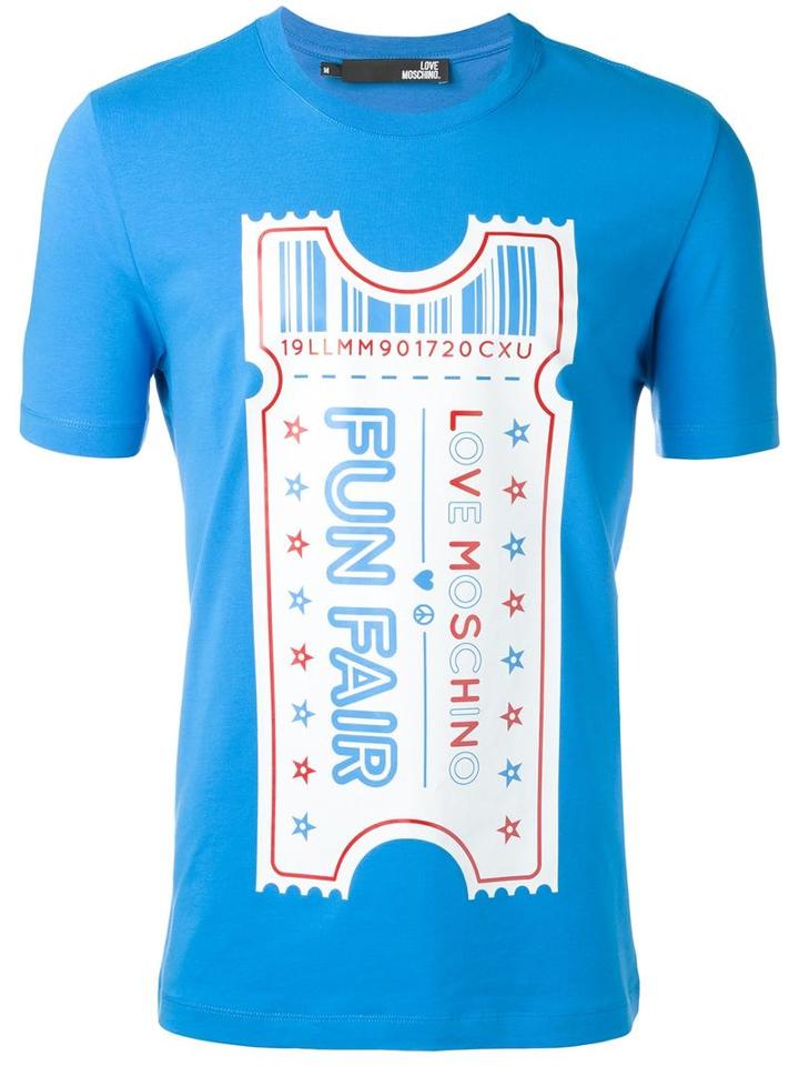 Love Moschino Ticket Print T-shirt, Men's, Size: Xl, Blue, Cotton/spandex/elastane