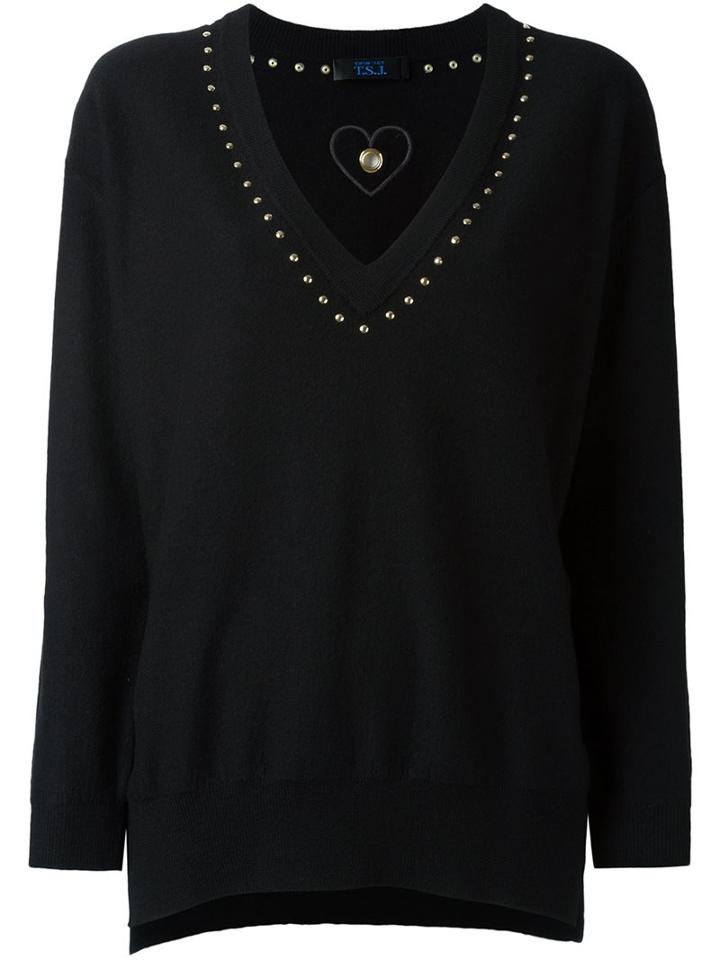 Twin-set Studded V-neck Sweater, Women's, Size: Small, Black, Wool