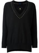Twin-set Studded V-neck Sweater, Women's, Size: Small, Black, Wool