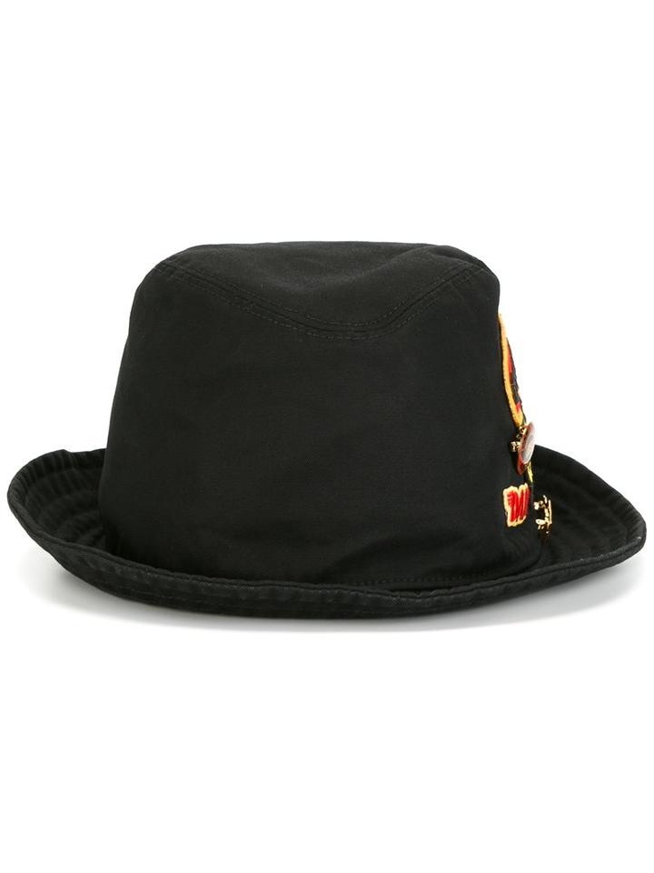 Dsquared2 Patch Detail Trilby, Men's, Size: Small, Black, Cotton/polyester/brass