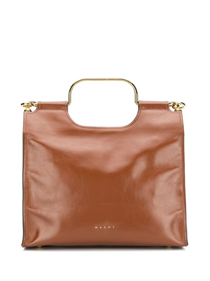 Marni Metal Handles Tote - Brown