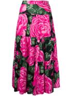 Valentino Vintage Roses Print Flared Skirt - Pink & Purple