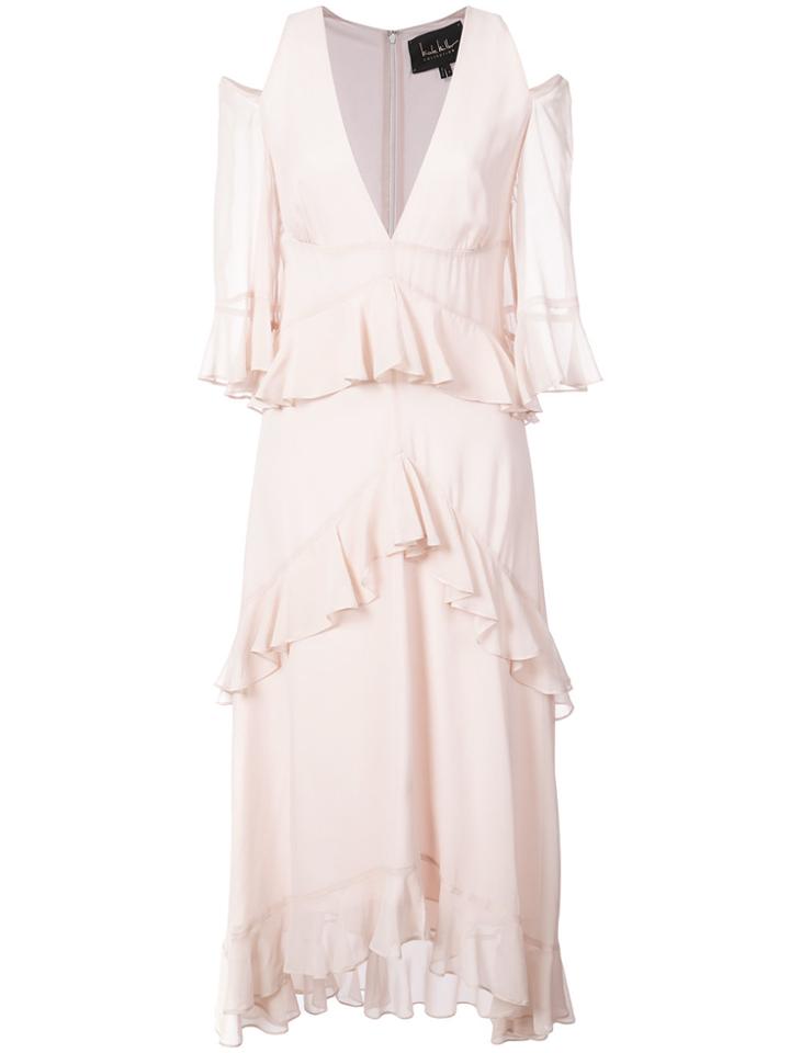 Nicole Miller Cold-shoulder Ruffle Dress - Pink & Purple