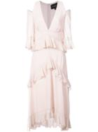 Nicole Miller Cold-shoulder Ruffle Dress - Pink & Purple