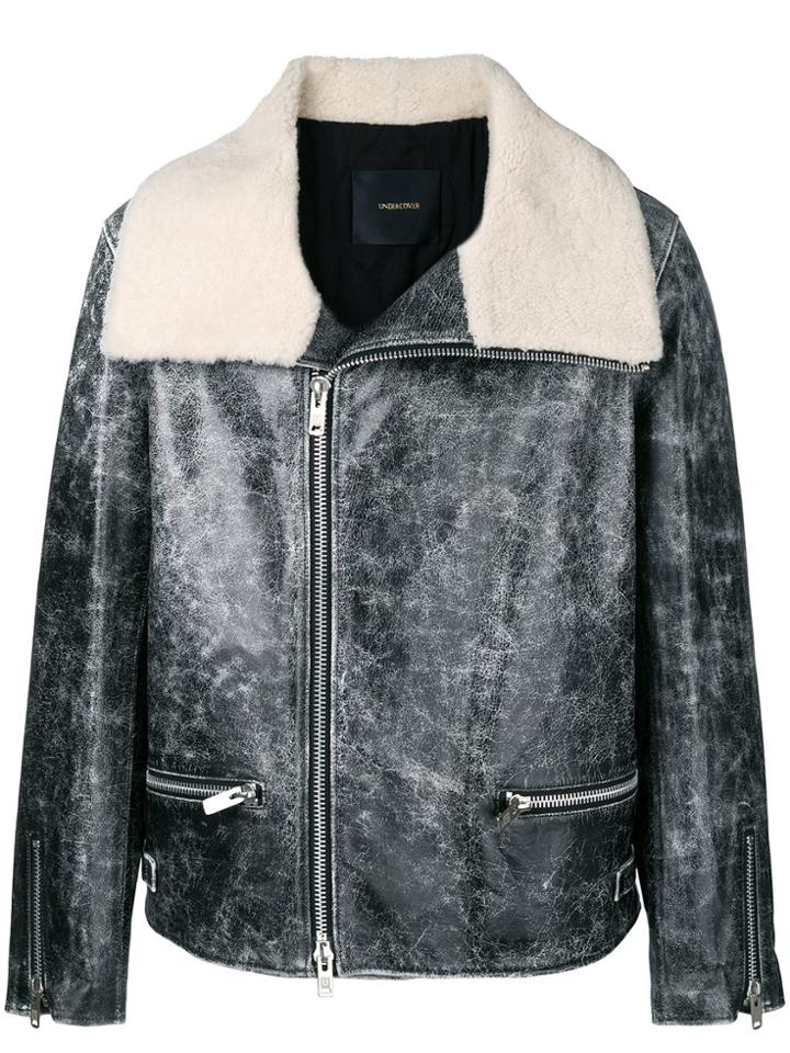 Undercover Faux Fur Collared Leather Jacket - Grey