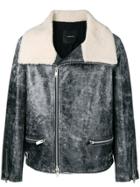 Undercover Faux Fur Collared Leather Jacket - Grey