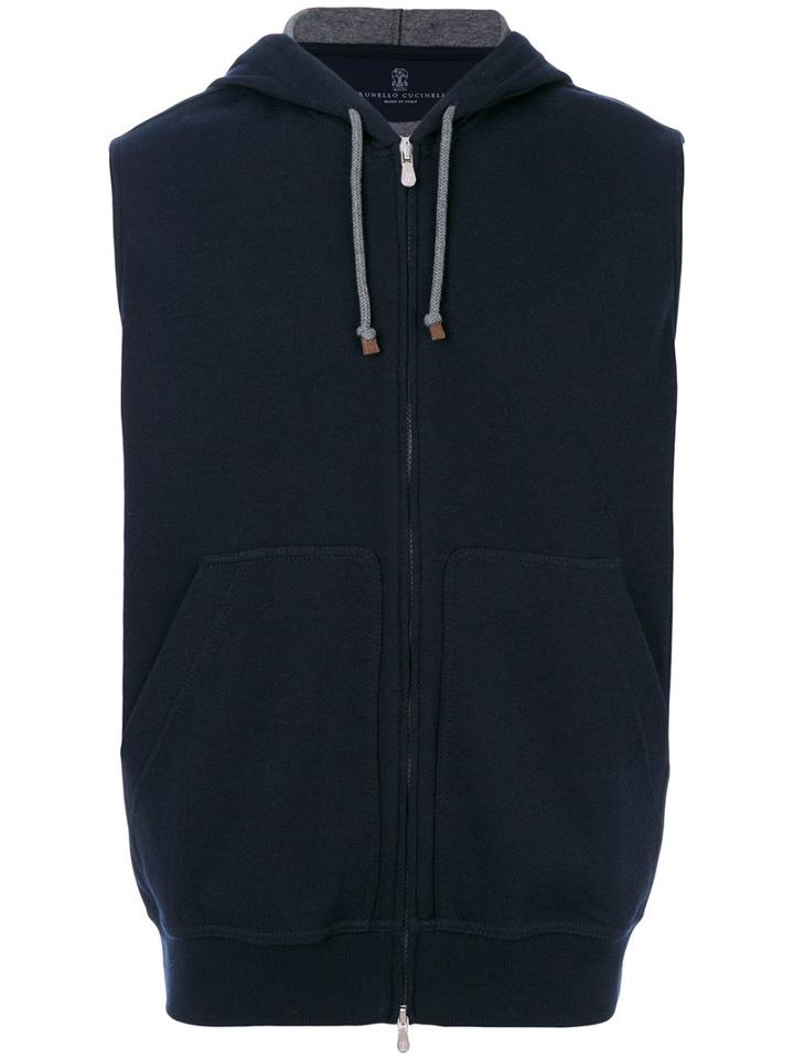Brunello Cucinelli - Sleeveless Zipped Hoodie - Men - Cotton - S, Blue, Cotton