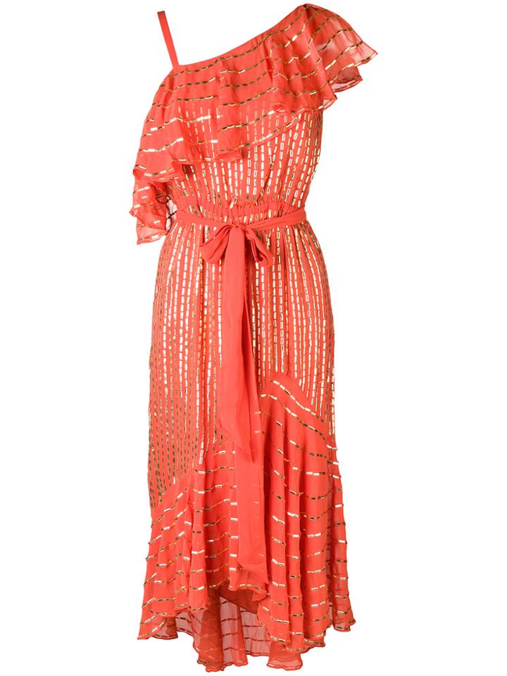 Temperley London Printed Metallic Asymmetrical Dress - Yellow & Orange