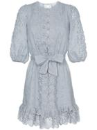 Zimmermann Iris Scalloped Embroidered Cotton Mini Dress - Blue