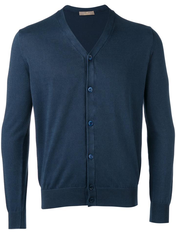 Cruciani Classic V-neck Cardigan, Men's, Size: 48, Blue, Cotton