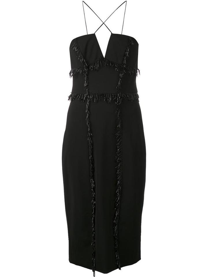 Cushnie Et Ochs Bead Embroidered Fringed Dress, Women's, Size: 6, Black, Silk/synthetic Enamel/viscose/spandex/elastane