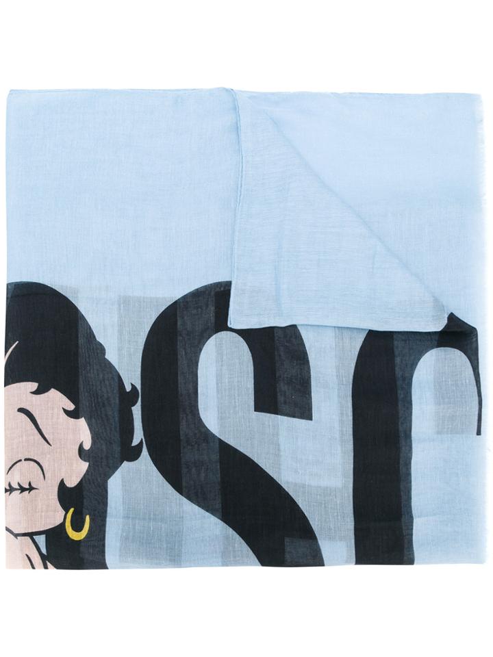 Moschino Betty Boop Motif Scarf - Blue