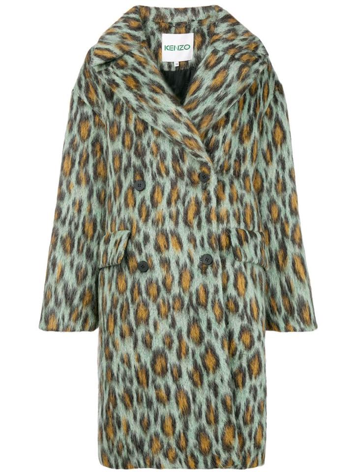 Kenzo Leopard Single-breasted Coat - Green