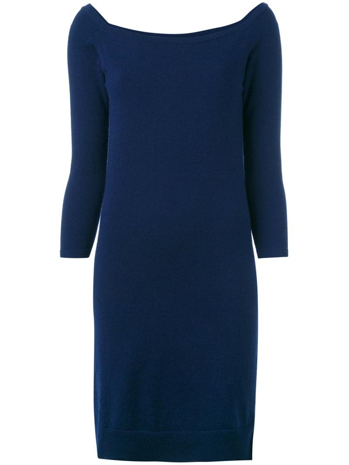 N.peal Boat Neck Fitted Dress, Women's, Size: Large, Blue, Cashmere