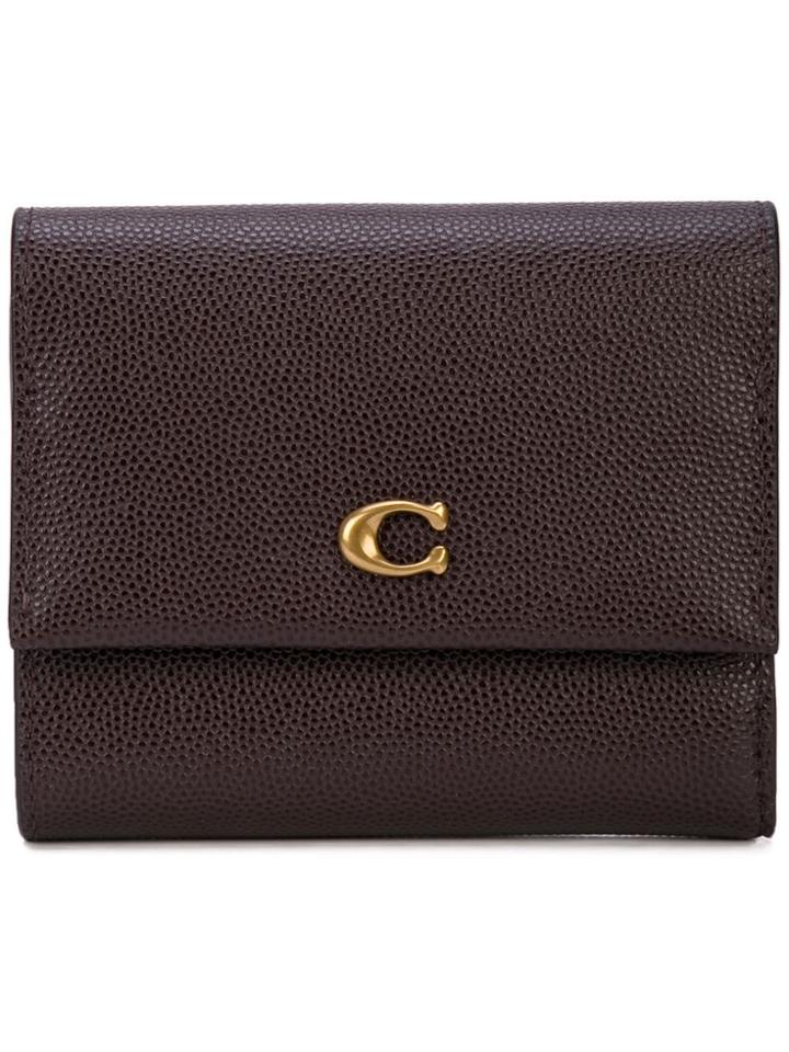 Coach Logo Plaque Foldover Wallet - Brown