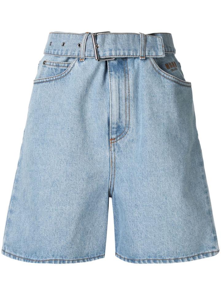 Msgm Embroidered Denim Shorts - Blue