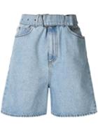 Msgm Embroidered Denim Shorts - Blue