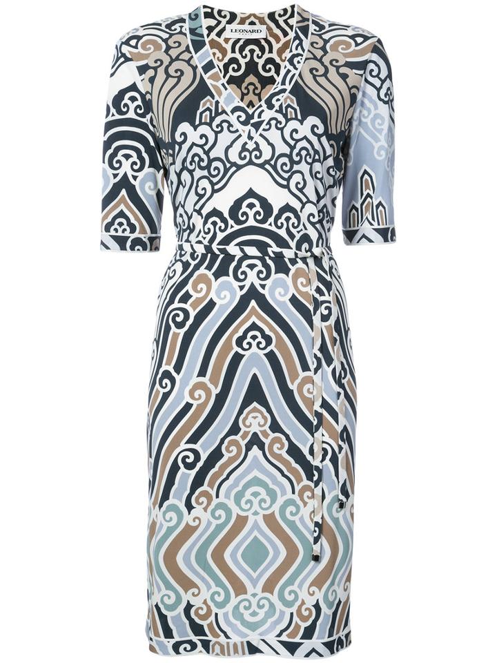 Leonard - Belted V-neck Dress - Women - Viscose - 40, White, Viscose
