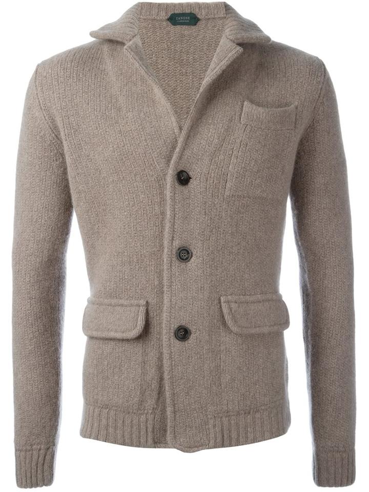 Zanone Chunky Cardigan, Men's, Size: 54, Nude/neutrals, Angora/virgin Wool