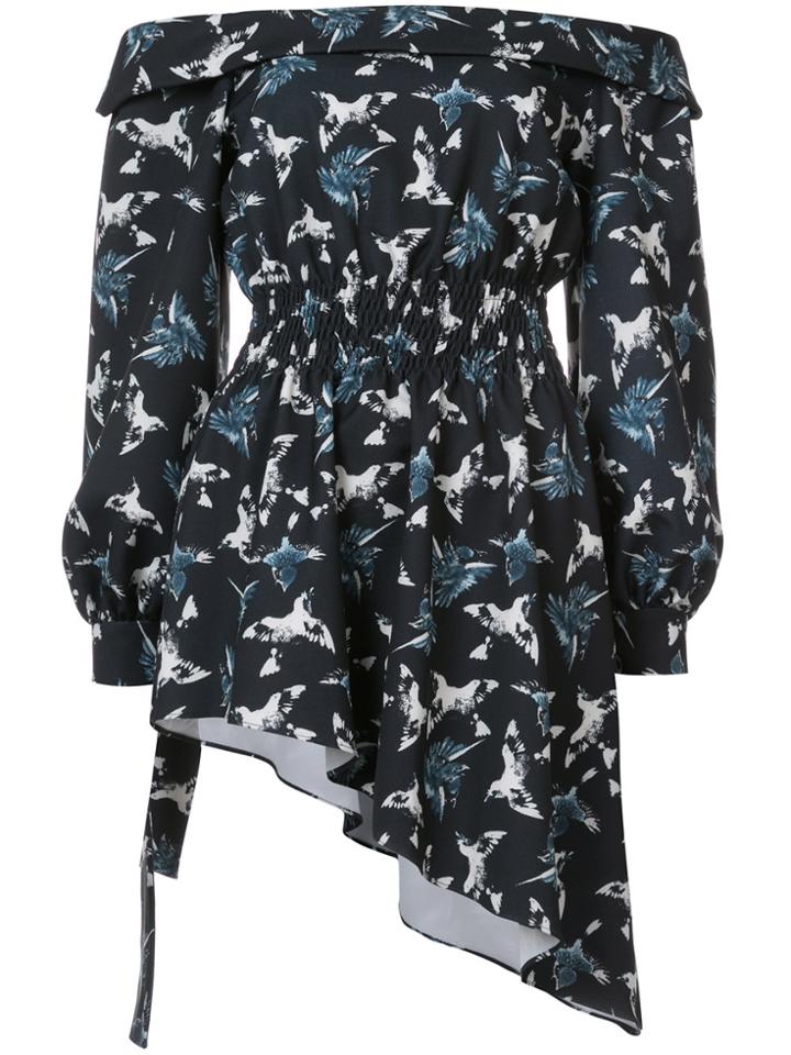 Christian Siriano Printed Off-the-shoulder Blouse - Blue
