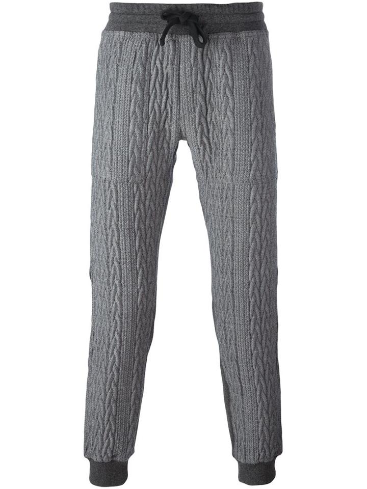 Christian Pellizzari Cable Knit Track Pants, Men's, Size: 46, Grey, Cotton/acrylic/polyester/wool