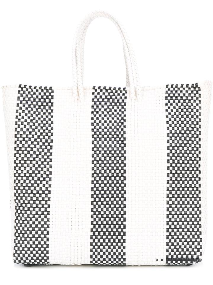 Truss Nyc - Striped Woven Tote Bag - Women - Plastic/straw - One Size, White, Plastic/straw