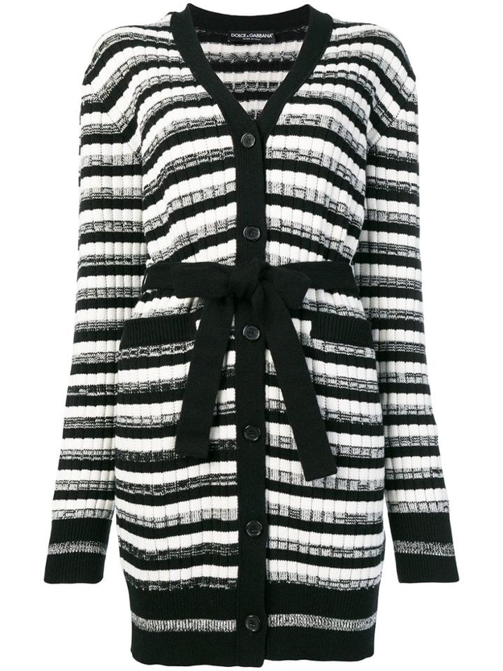 Dolce & Gabbana Belted Striped Cardigan - Black