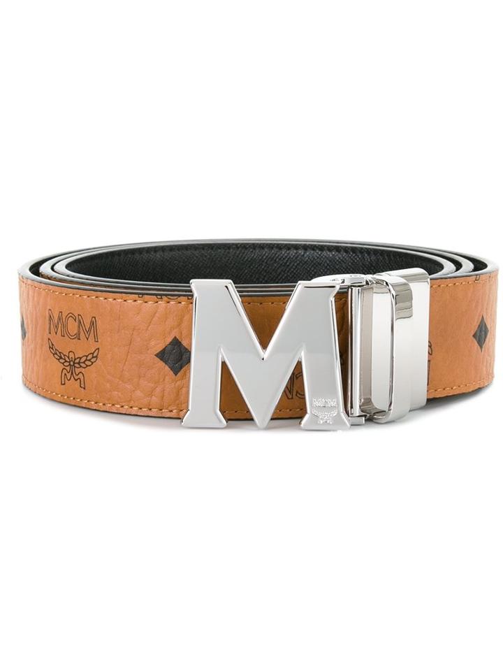 Mcm Logo Print Belt, Adult Unisex, Nude/neutrals, Pvc
