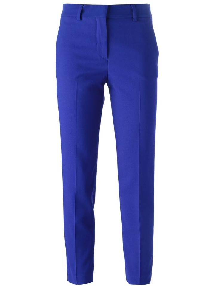 Msgm Cropped Front Pleat Trousers, Women's, Size: 42, Blue, Spandex/elastane/acetate/viscose
