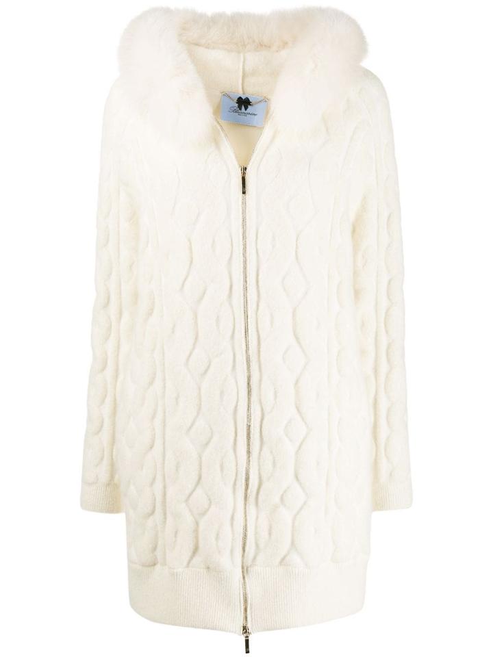 Blumarine Fox Fur Hooded Cardigan - White