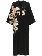 Etro V Neck Floral Print Silk Kaftan Dress - Black