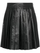 We11done High Waisted Pleated Faux Leather Mini Skirt - Black