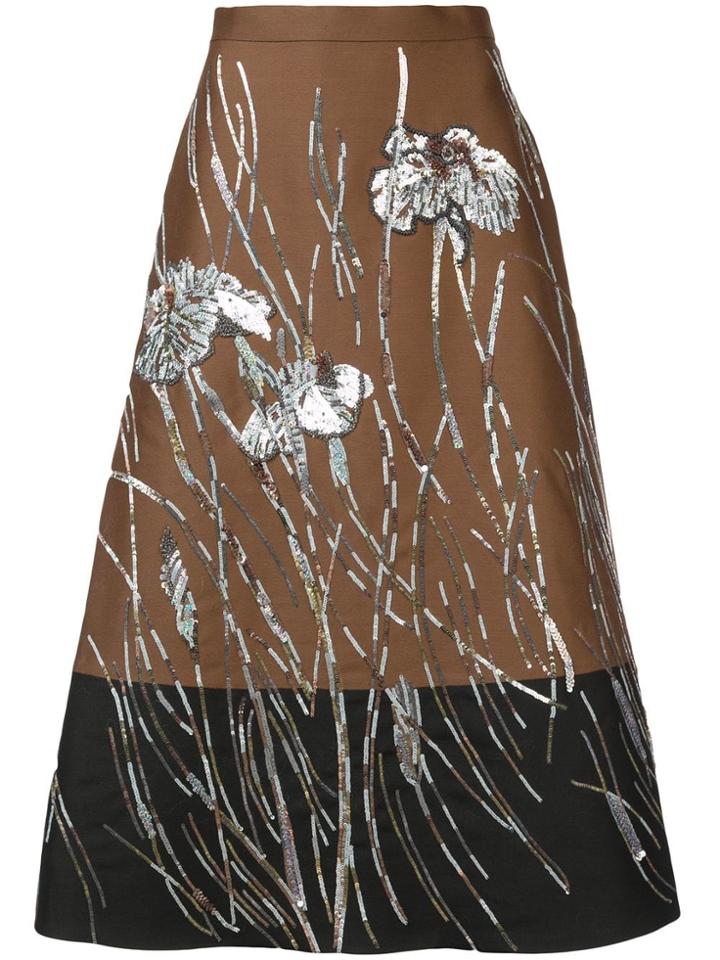 Rochas High-waist Floral Skirt - Brown