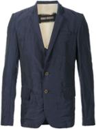 Uma Wang Two Button Creased Blazer, Men's, Size: S, Blue, Linen/flax/polyester