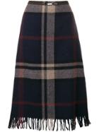 's Max Mara Fringed Plaid Midi Skirt - Blue