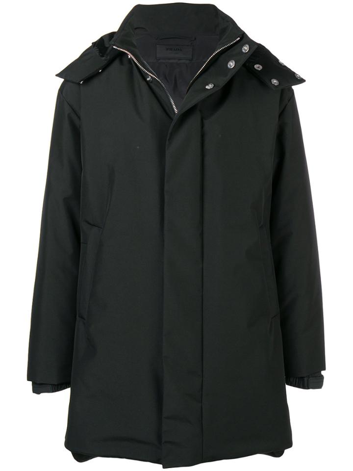 Prada Technical Canvas Hooded Coat - Black