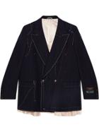 Gucci Asymmetric Pinstripe Jacket With Stitching - Blue